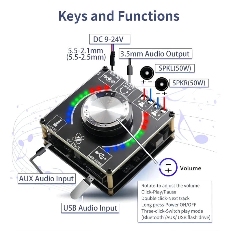 XY~D50L Digital Power Amplifiers 50Wx2 Stereo Power Board 2Channel Stepless Tunings Board Music Rhythm Displays Drop Shipping