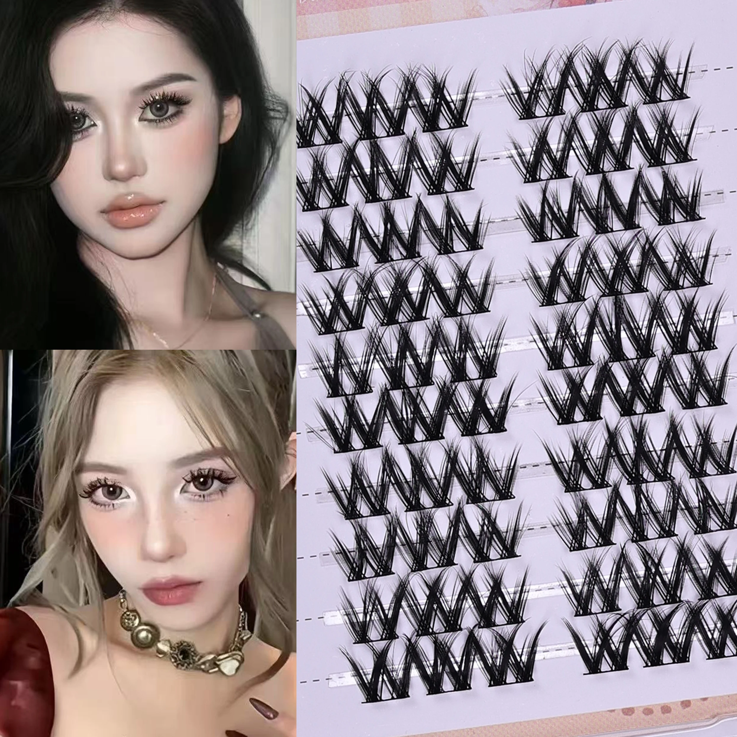 Süßes W-Curly DIY-Wimpern-Set – 10 Reihen mit abgeschnittenen Cluster-Wimpern (60 Streifen/Karton), Anime-natürliche Wimpern