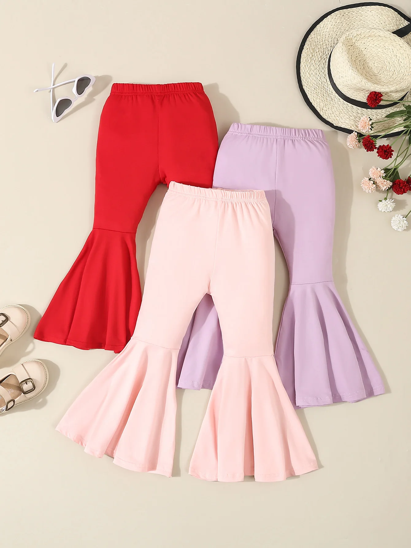 Autumn Kids Girls Clothing Solid Color Bell-bottoms Elastic Waist Flared Trousers Leggings Toddler Infant Girl\'s Clothing