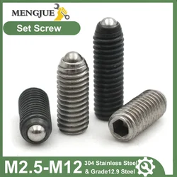 1/2/5pcs M2.5 M3 M4 M5 M6 M8-M12 Grade 12.9 Carbon Steel 304 stainless steel Hex Socket Spring Ball Plunger Grub Point Set Screw