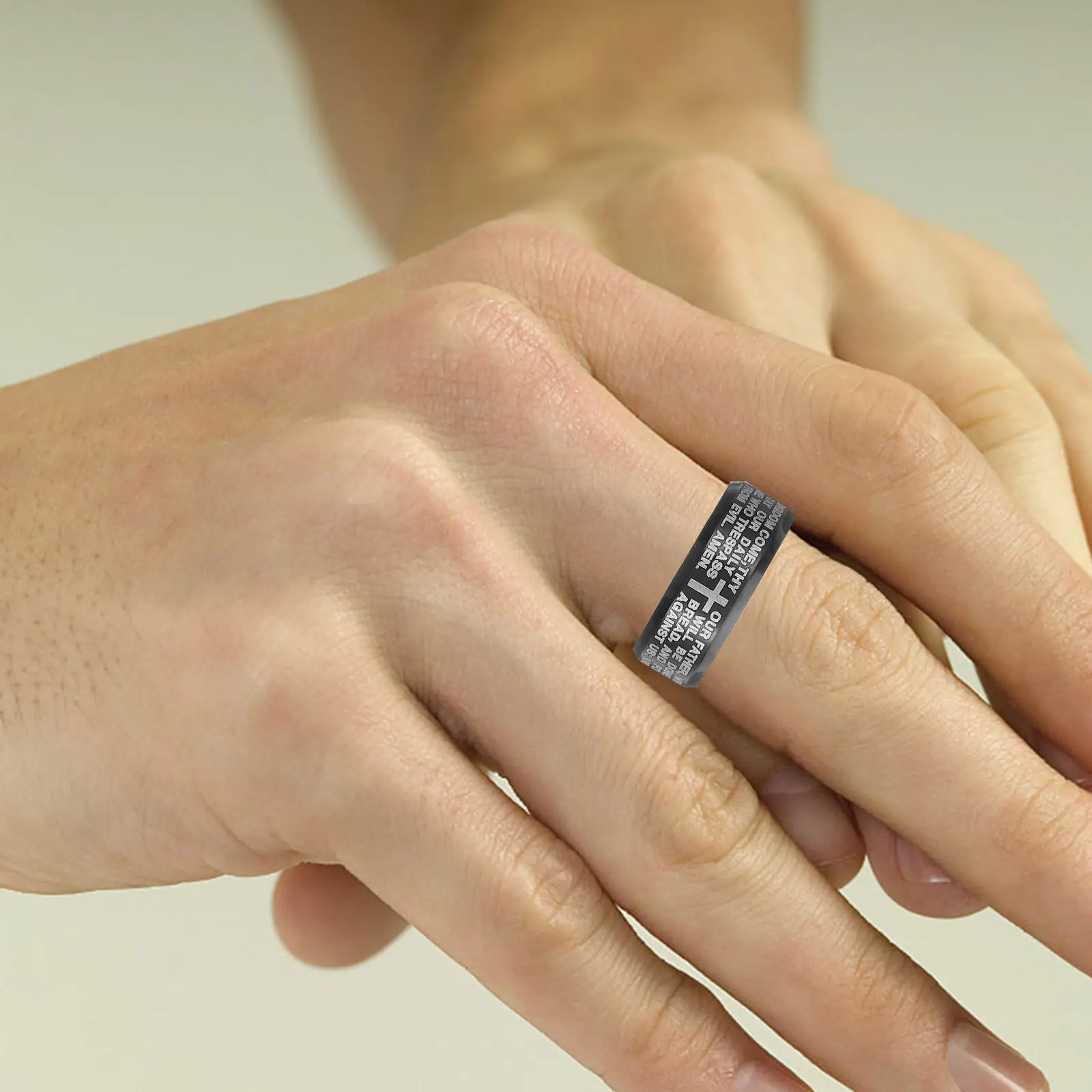 Stainless Steel Cross Bible Ring for Men Titanium Alloy Black Plated Fine Workmanship Comfortable Fit Inspirational Religious