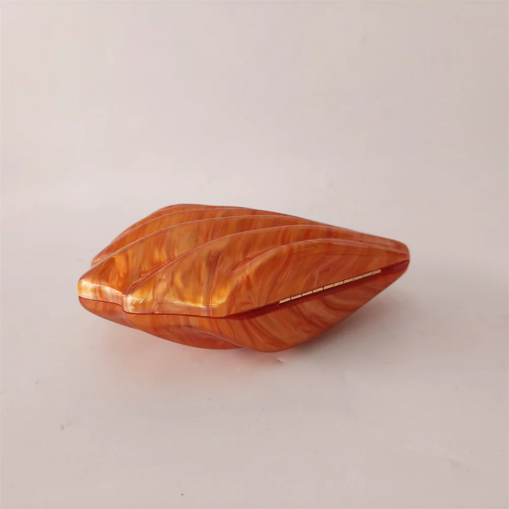 Pearl Bright Orange Sector Marble Acrylic Lady Pro Cocktail Women Shoulder Mini Beach Party Evening Handbag And Purse Wallets
