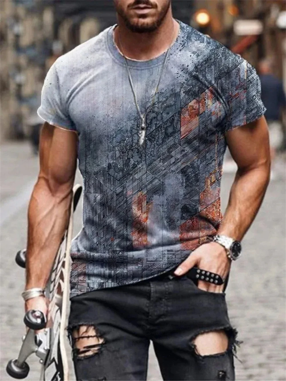 New Hot Sell Men's T-Shirt 3D Vintage Print T Shirts Summer Round Neck Cool Oversize Muscle Streetwear Clothing T Shirt Tops image 6