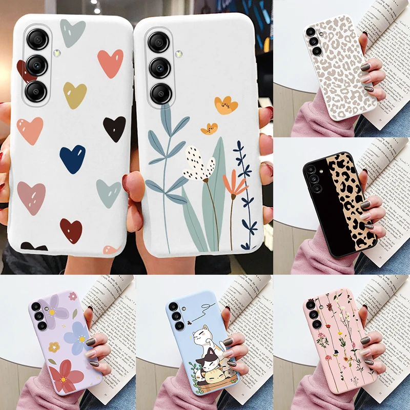 Case For Samsung Galaxy A14 5G Cute Heart Flower Back Cover Soft Silicone Matte Protective Funda For Samsung A 14 GalaxyA14 Bags