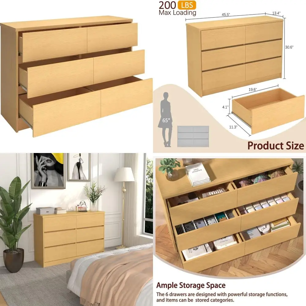 

современный комод с 6 ящиками: просторный деревянный блок для хранения вещей для спален и гостиных.