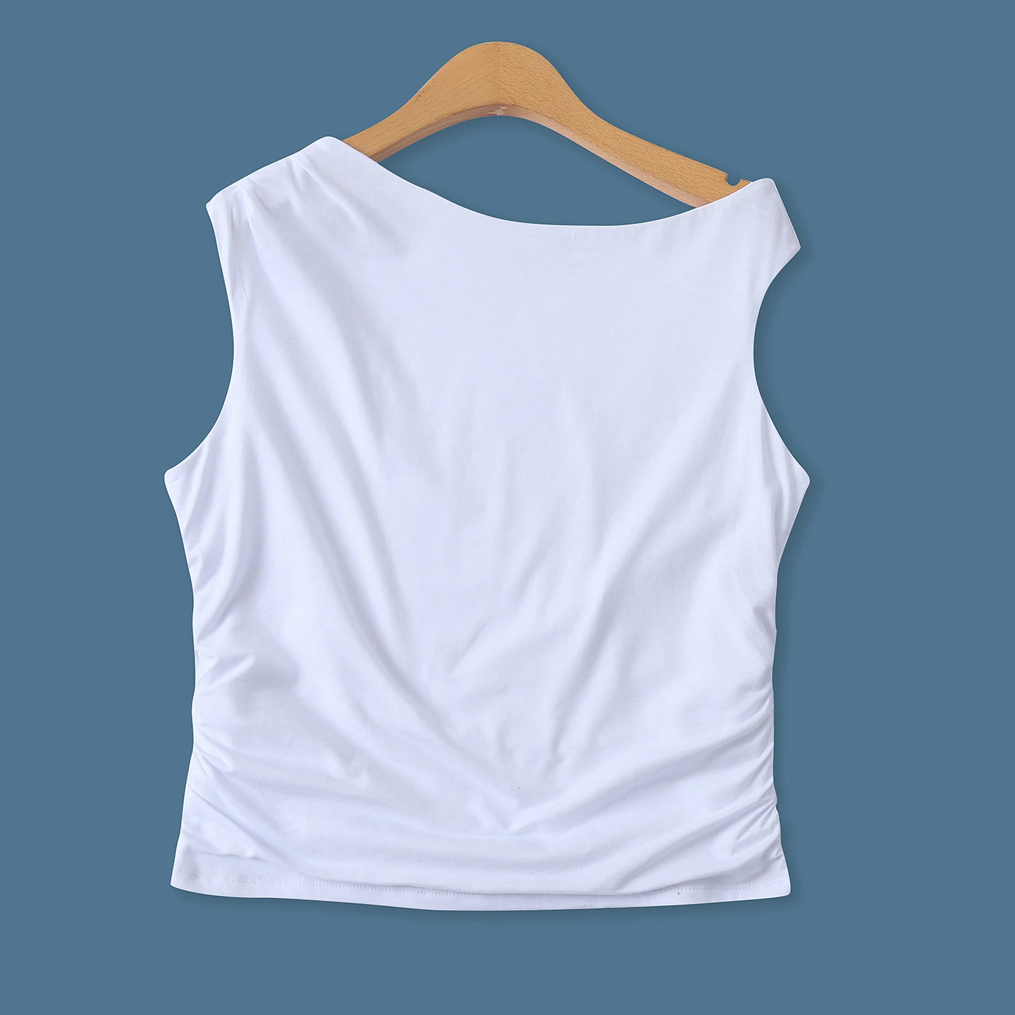 Double Layer Modal Cotton Sleeveless Vest Women's Fashionable Gathered Waist Slant Shoulder Top Summer New Style 19725