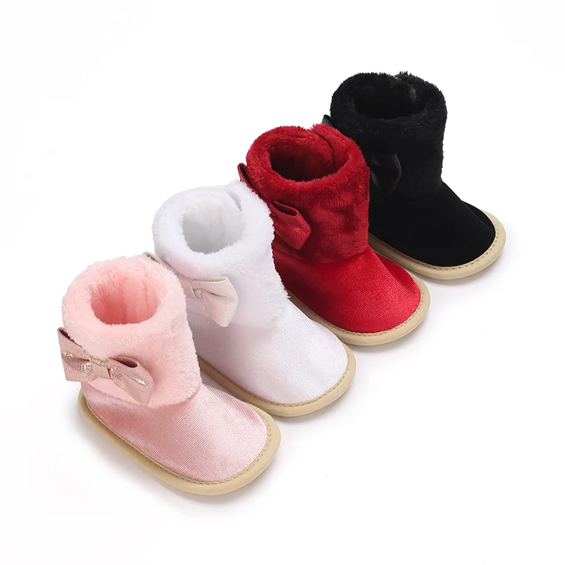 Baby Bow Fluffy Comfortable Cotton Boots 0-18 Months Girls Soft Bottom Comfortable Preschool Shoes