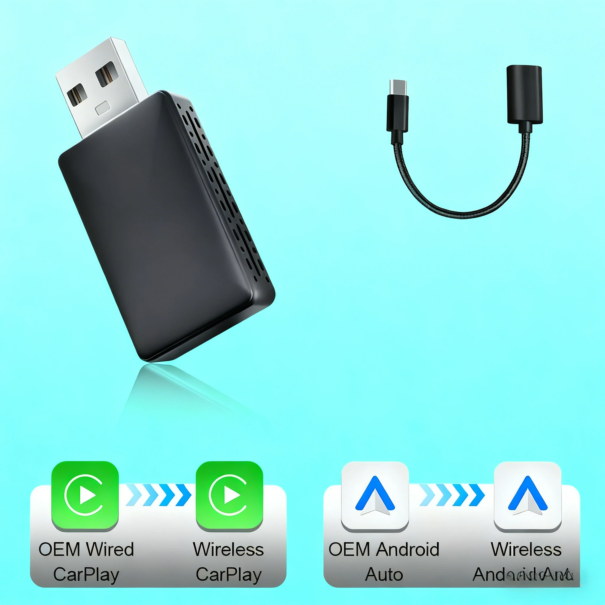 2026 2-in-1 Neuer Kabelloser CarPlay-Adapter Kabelgebunden zu Kabellos Dongle für Apple & Android Auto Plug-and-Play Universelles Auto-Zubehör – Detail 1