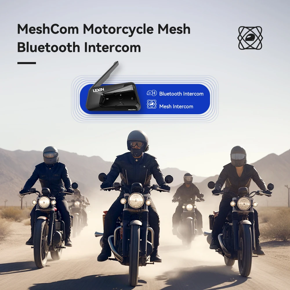 NIEUWE LEXIN-MeshCom Mesh 3.0 Intercom Communicatie Helm Headset voor motorfiets, Bluetooth 5.0, parallelle audio-intercom en stroom