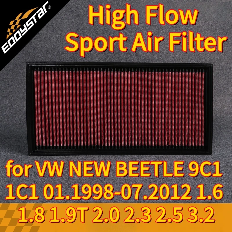 

High Flow Sport Air Filter for VW NEW BEETLE 9C1 1C1 01.1998-07.2012 1.6 1.8 1.9T 2.0 2.3 2.5 3.2 Washable Racing Intake Filters