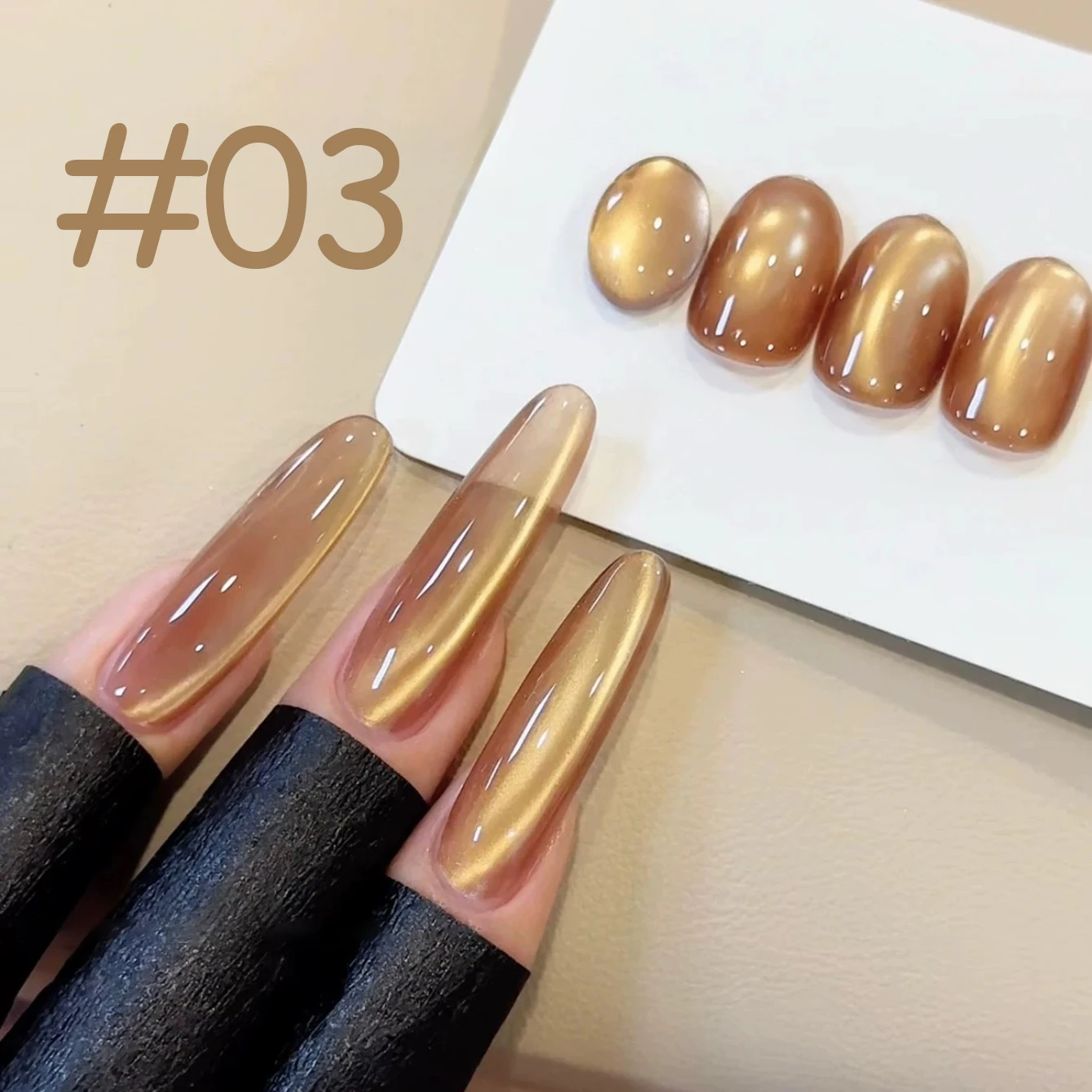 1 szt. WS 2025 Białoszczuplający, złoty, szklany koralik do zdobienia paznokci, popularny, modny, karmelowy brązowy żelowy lakier do paznokci z efektem kociego oka