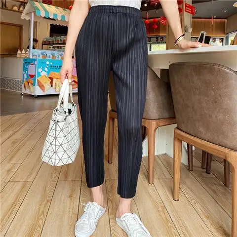 Pantalones plisados de cintura alta para mujer, ropa coreana para mujer