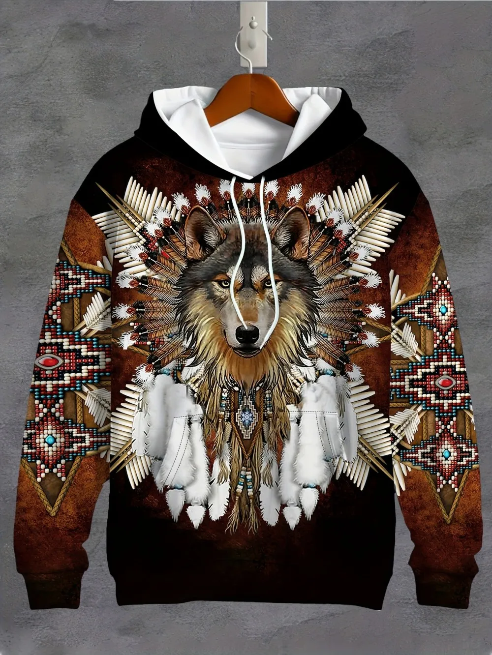 European And American New Autumn Men's Animal Print Micro Elastic Comfortable Hooded Sweatshirt Outdoor Urban Fashion Clothing