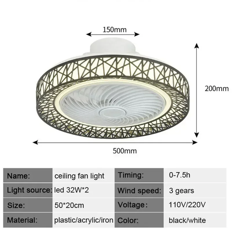 Ventilatore da soffitto a Led con telecomando lampada da soffitto modello cavo nordico sala da pranzo camera da letto ventilatore silenzioso a pavimento basso