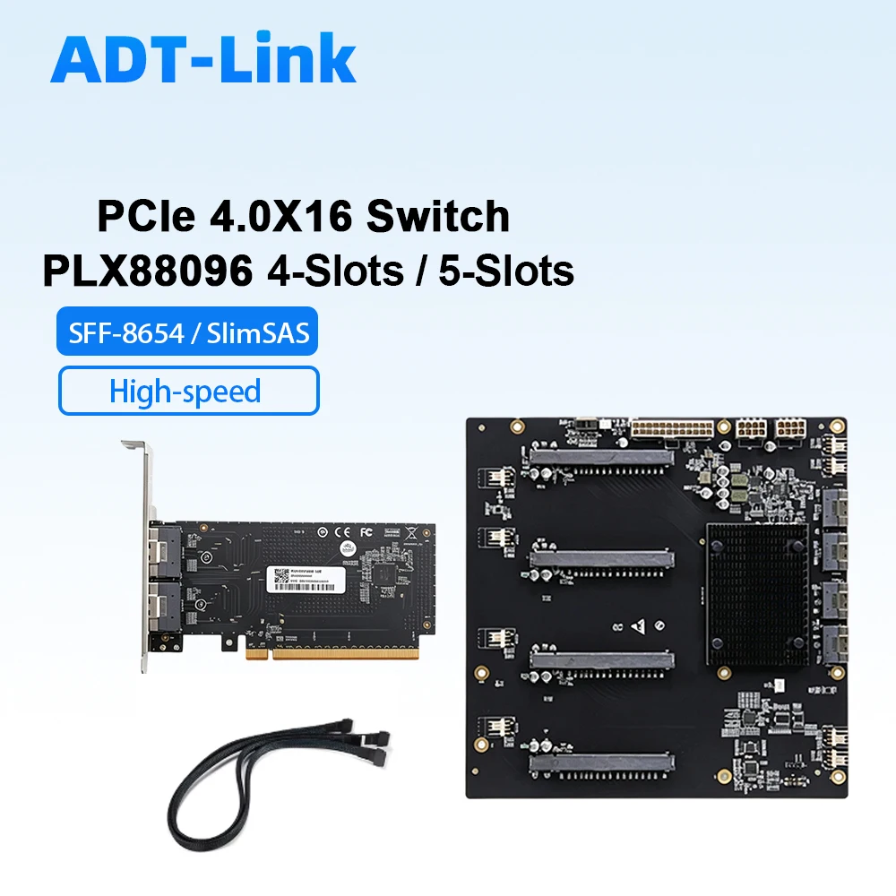 PLX88096 PCIe 4.0 Switch GPU Expansion Backplane 4/5 Slot SFF-8654 SlimSAS PCIe X16 Extender Board Support GPU NIC U.2 SSD