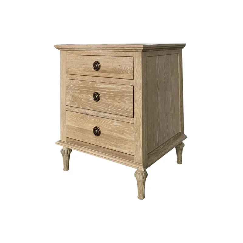 HL157 Rustic Design Solid Oak Wood 3-Drawer Antique Nightstand Bedside Table for Apartment and Hotel Bedroom