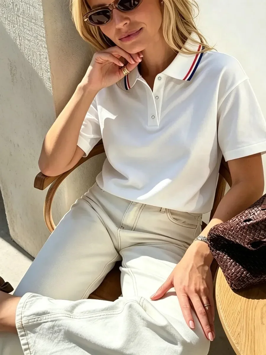 Summer Fashion Polo Shirts Casual Style Women's Men Breathable Golf Shirts Tee Tops Unisex Streetwear Trendy Oversized White Top