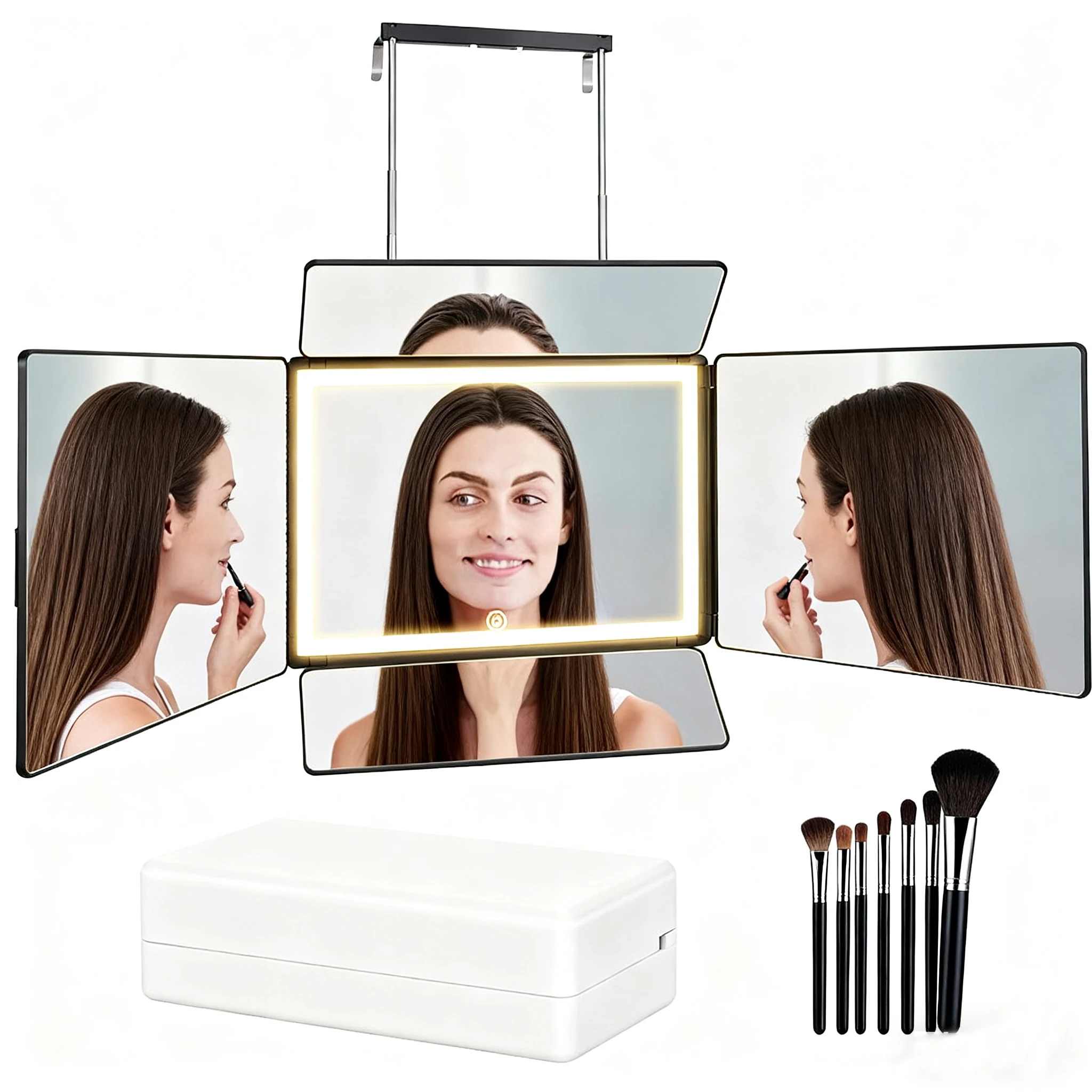 

5-Way 360° Hair Cutting Mirror - LED light/USB Rechargeable, Anti-Fog HD Glass, Height Adjustable. Perfect Self-Haircut Tool