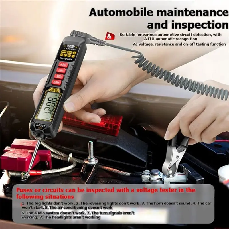 A26F-A3015 Voltage Tester Pen Digital Multimeter Car AC/DC 600V Non-Contact Phase Sequence Detection Voltage Testing Tool