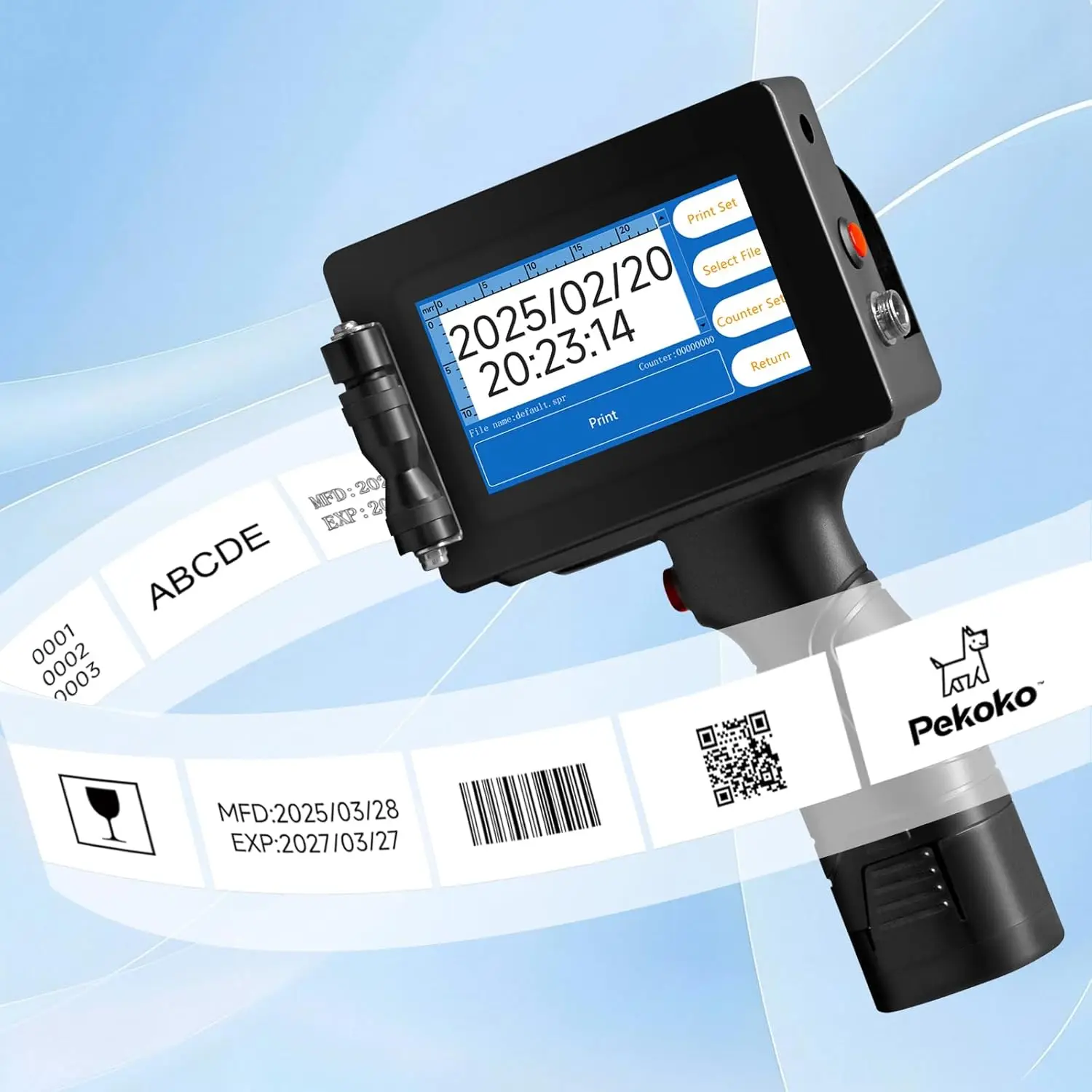 Portable Handheld Inkjet Date Batch Coding Bottle with Touch Screen,Adhesive on Wood/Acrylic