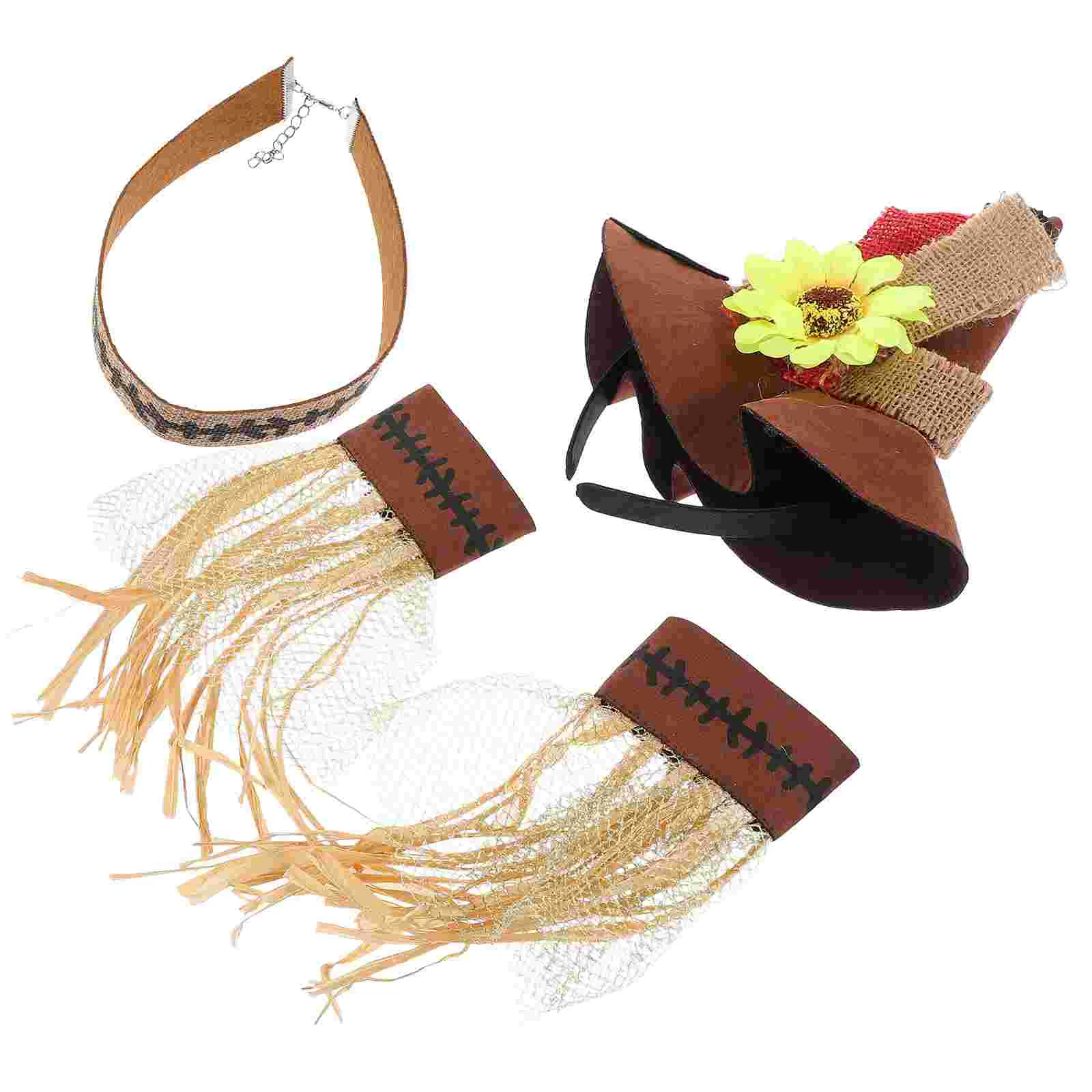 Conjunto de paja de 4 piezas para Halloween, accesorios de celebración, Kit de Cosplay, sombrero, decoraciones, adorno, disfraz