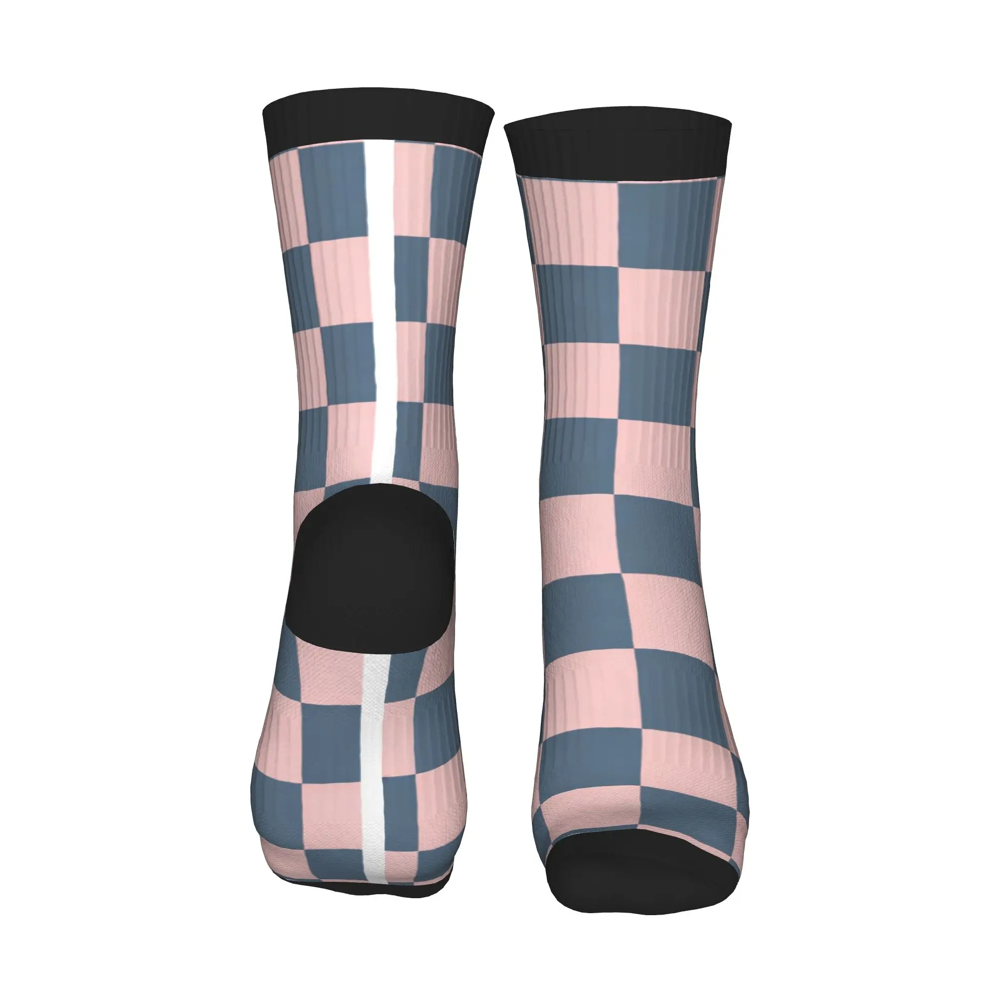 Checkered Crew Color Block Socks  Printed Stretch Moisture Wicking Workout Outdoor Daily Wear Keepsake