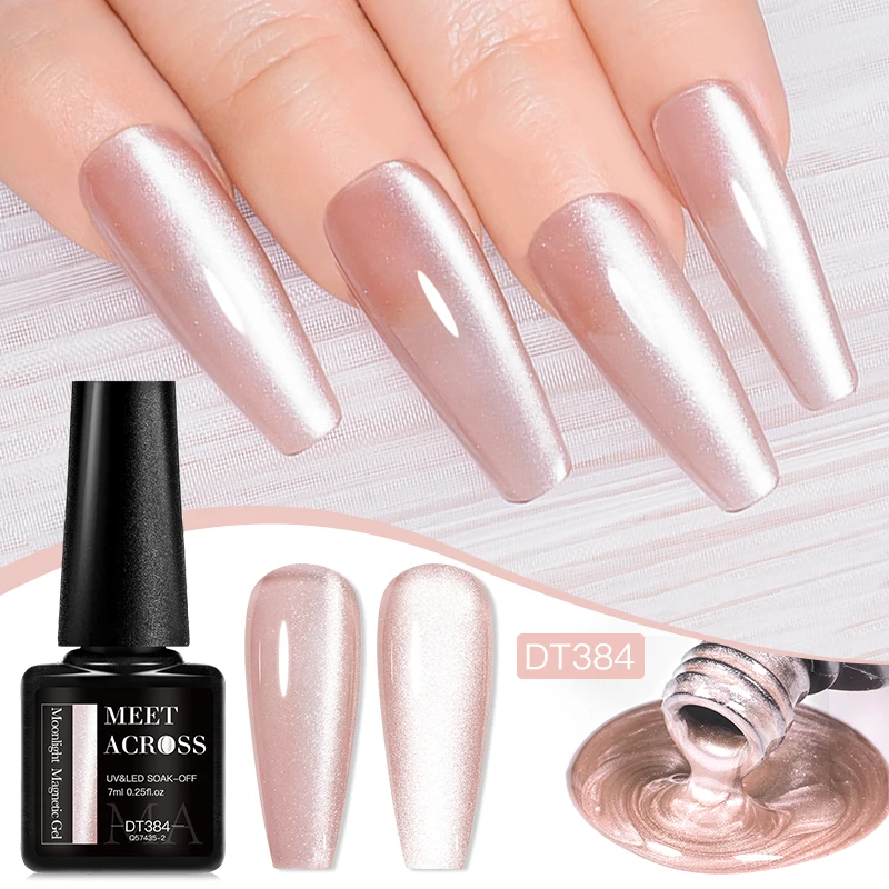 MEET ACROSS Pink Moonlight Reflective Gel Nail Polish Silver Spar Cat Magnetic Gel Nail Art Soak Off UV Semi-Permanant Varnish