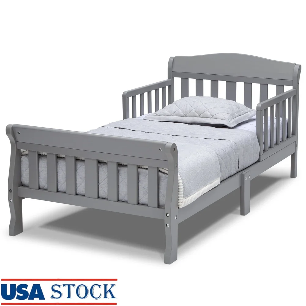 

Sturdy Toddler Bed with Guardrails Low Profile Wood Construction Easy Assembly Ages 15 Months and Up Safe Transition from Crib