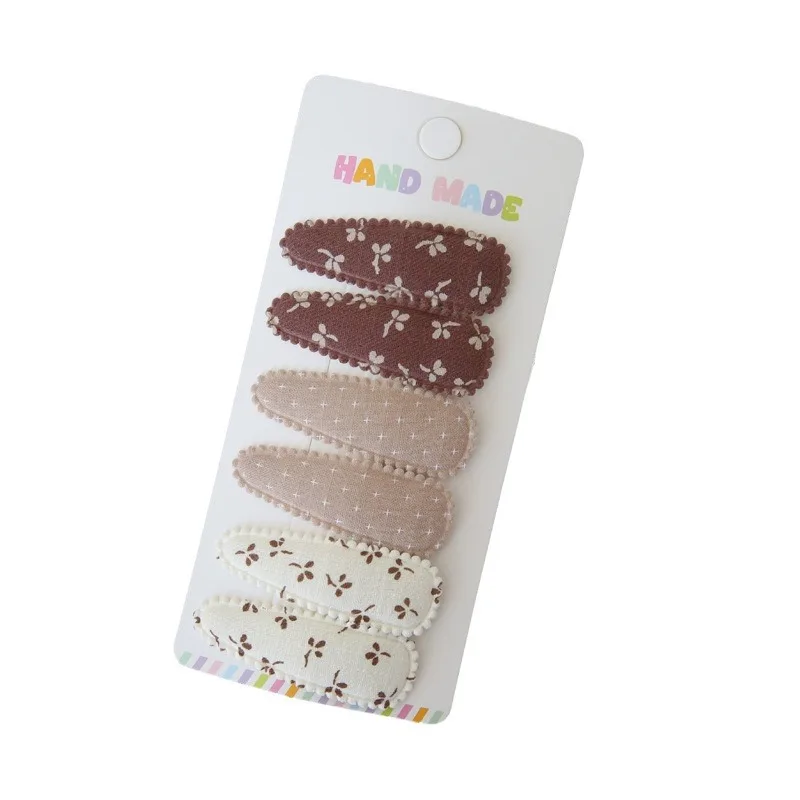 Kids Hair Clips 6Pcs Set Floral Plaid BB Clips Pink Beige Mix Cute Barrettes Non Slip Grip for Girls Hair Accessories