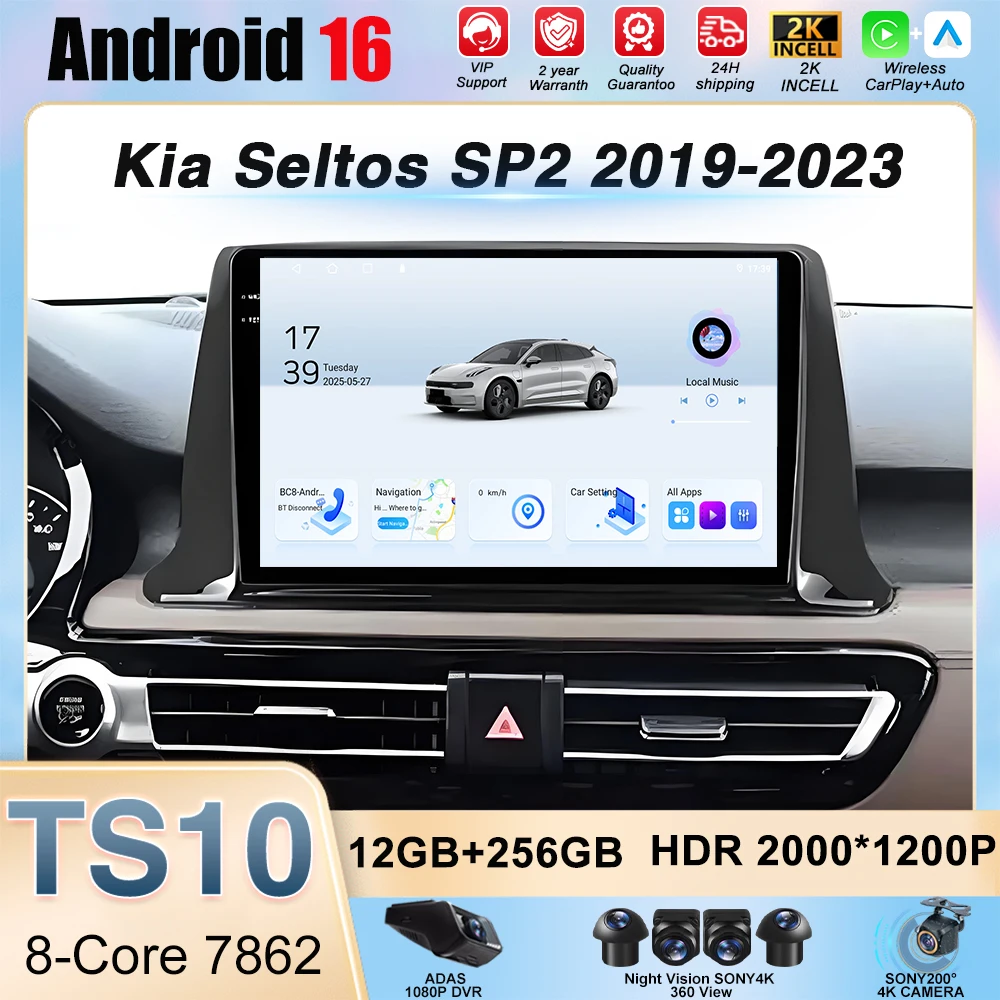 Android 16 Carplay Auto For Kia Seltos SP2 2019 2020 2021 2022 2023 Car Radio Navigation Head Unit GPS 2 Din Stereo Player Video