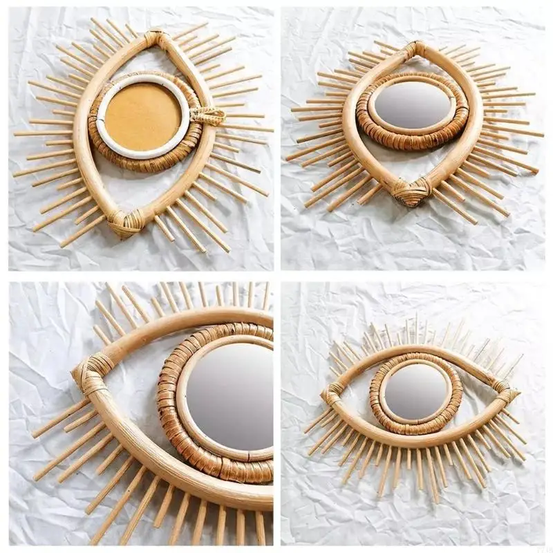 77JB Rattan Innovative Art Decoration Eye Makeup Mirror Dressing Wall Hanging Mirrors Bedroom Bathroom Home Decoration