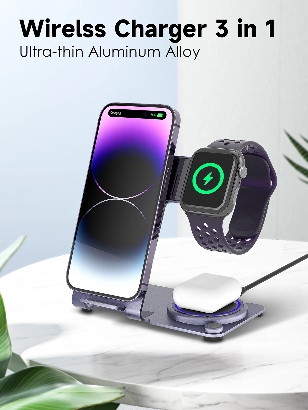 

Беспроводное зарядное устройство 3 в 1, подставка для iPhone 15 14 13 12 11, Apple Watch 9 8 7 6 5 SE AirPods Pro 2 3