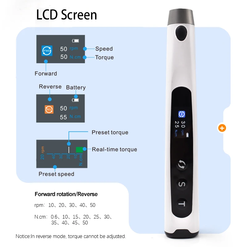 Wireless Dental Implant Torque Wrench, 10-50RPM 6-50N.cm Rechargeable Surgical Tool
