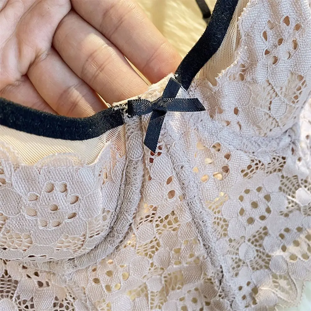 Sweet Mesh Bow Lace Flower Camisole Sleeveless Transparent Slim Crop Tops Sweet Suspender Vest Lace Bow Bra Spring Summer