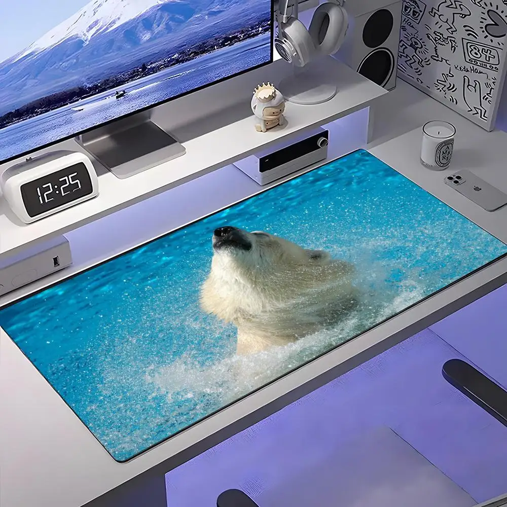 

Милый коврик для мыши с белым медведем, большой противоскользящий резиновый игровой коврик для мыши, прочный настольный коврик с толстым краем шва, подходит для офиса и игр