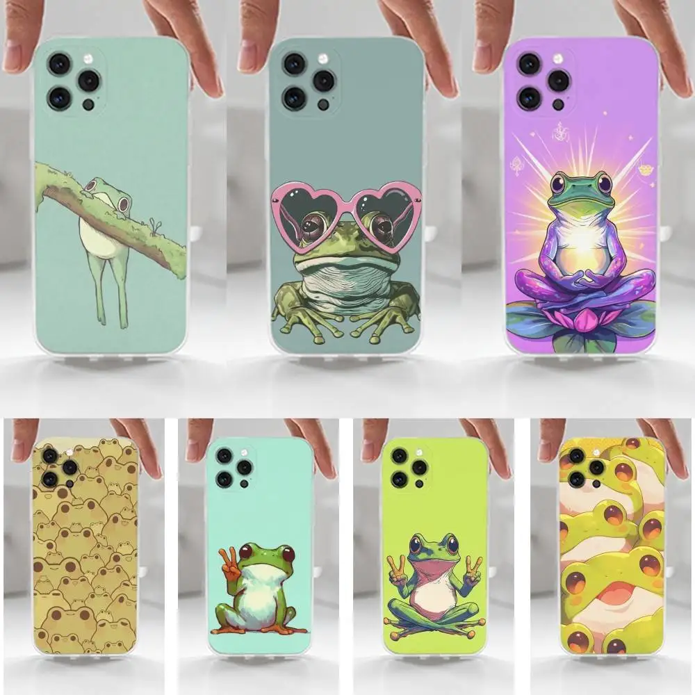

Cartoon Frog Cute Phone Case For iPhone 16,15,14,13,12,11 Plus,Pro,Max,XR,XS,X,7,8 Plus,SE,Mini,Transparent,Silicone Case