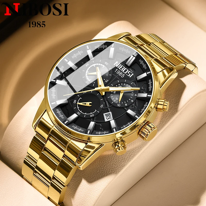 

NIBOSI Men Watches Oiriginal Brand Chronograph Watch for Man Stripe Dial Waterproof Stainless Steel Luminous Wirstwacth Date