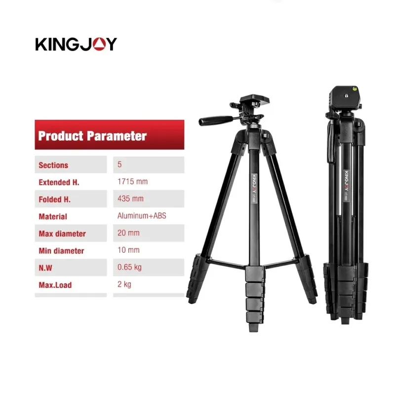 KINGJOY 171cm Camera Tripod Lightweight Phone Fill Light Stand Holder Aluminum Travel Video Tripod for Canon Nikon Sony DSLR