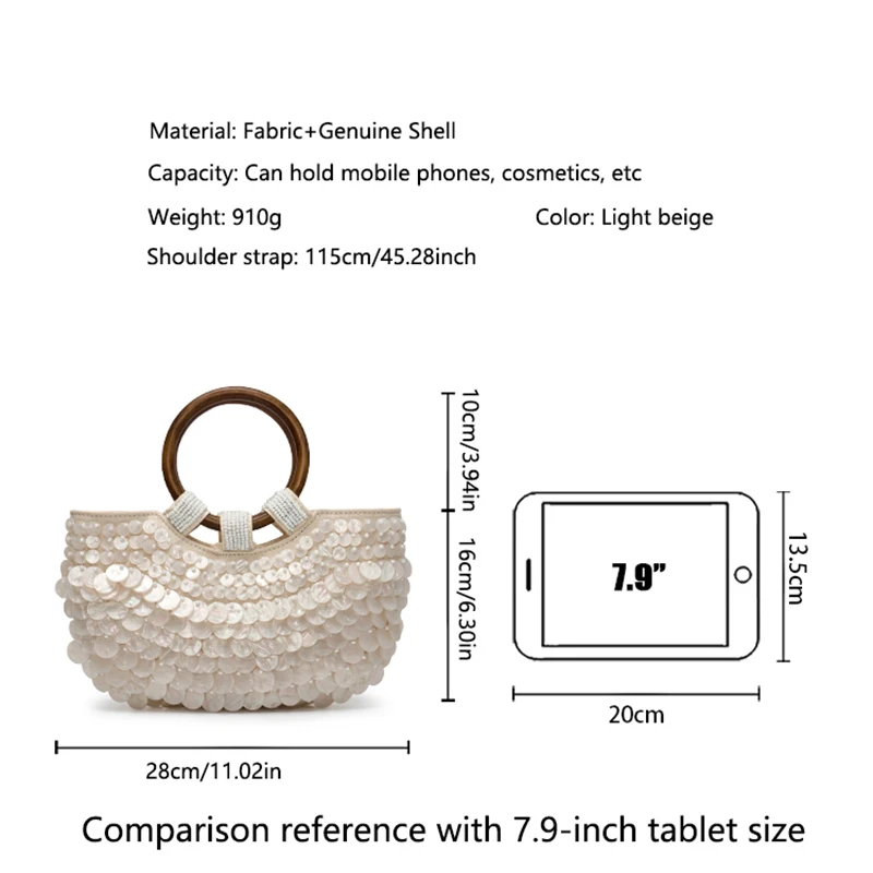 Shell Purse For Women Shoulder Bag Handmade Seashell Beaded Clutch Wooden Top Handle Bag Beach Evening Handbag for Summer