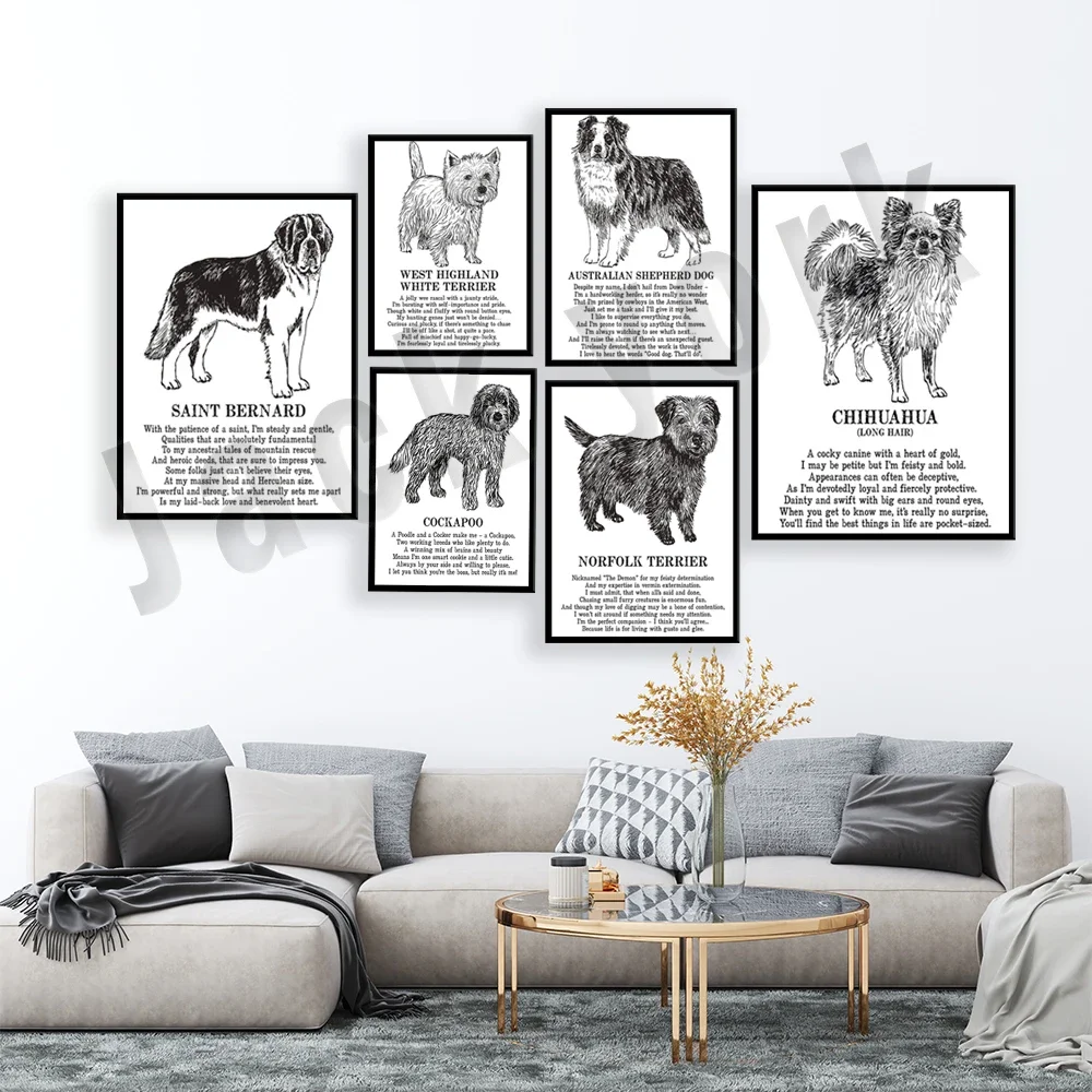Curly-Coated Retriever, Norfolk Terrier, Saint Bernard, Bernese Mountain Dog, Shih Tzu, Springer Spaniel Animal Poetry Poster
