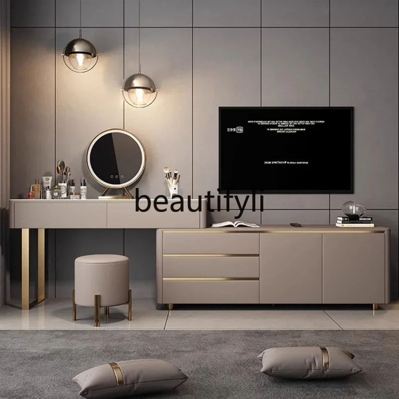 CQY Light Luxury Dressing Table TV Cabinet Integrated High-Grade Retractable Makeup Table Corner Storage Cabinet