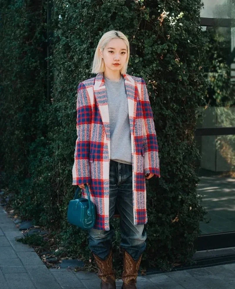 

Vintage Fashion Loose Casual Blends Jacket Autumn Winter Patchwork Women Plaid Woolen Coat Women Thick Fashion Outwear