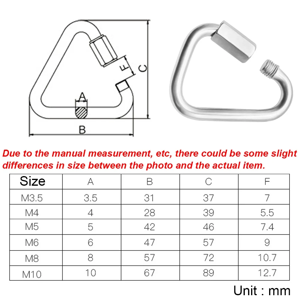 1/3/5PCS Triangle Locking Carabiner M3.5 M4 M5 M6 M8 M10 M12 304 Stainless Steel Quick Links  Keychain Hook Shackle Snap Hooks