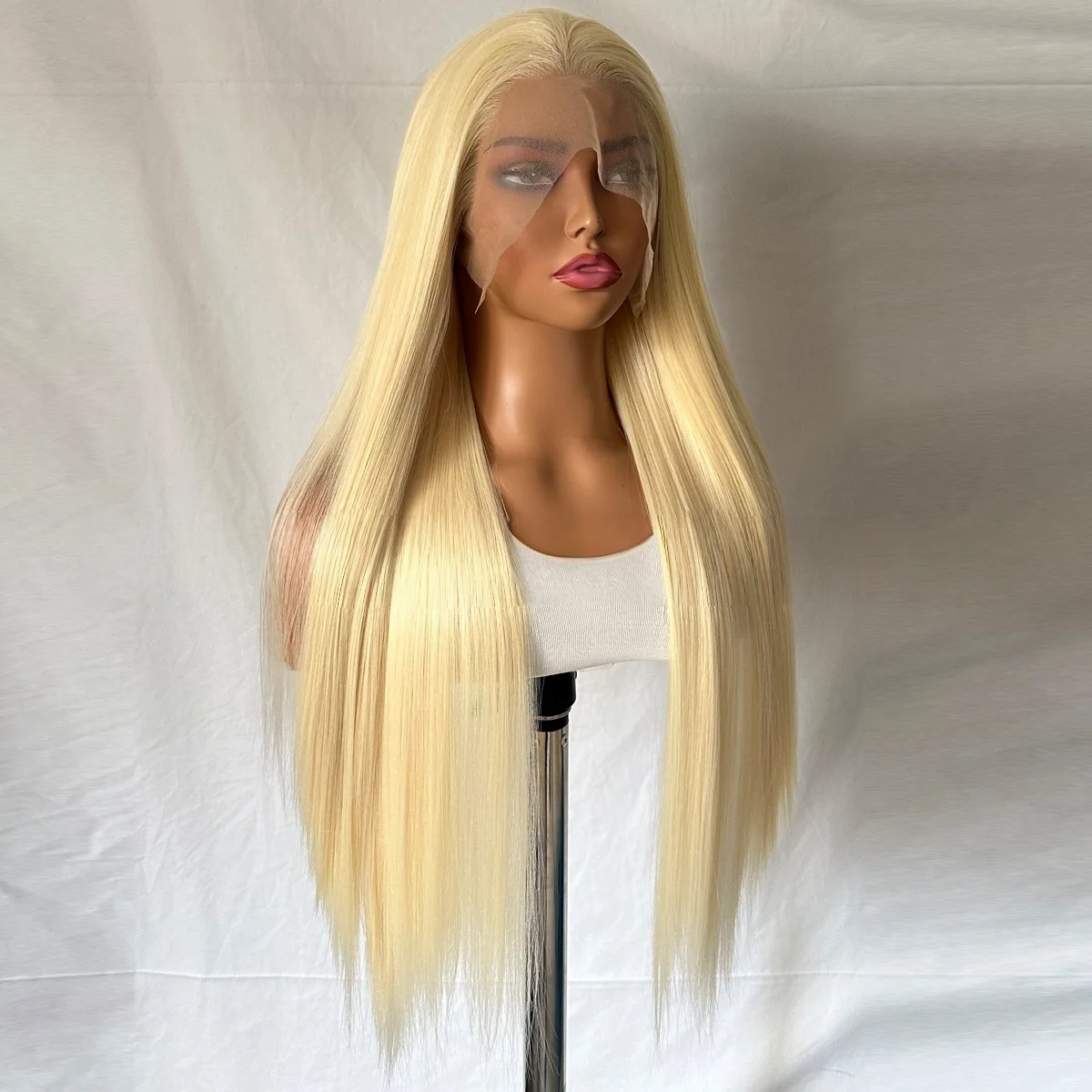 Peruca loira clara para mulheres, 13*4 hd, renda frontal, 26 polegadas, cabelo longo e reto, perucas sintéticas, cosplay, wear e go, faixa de cabeça