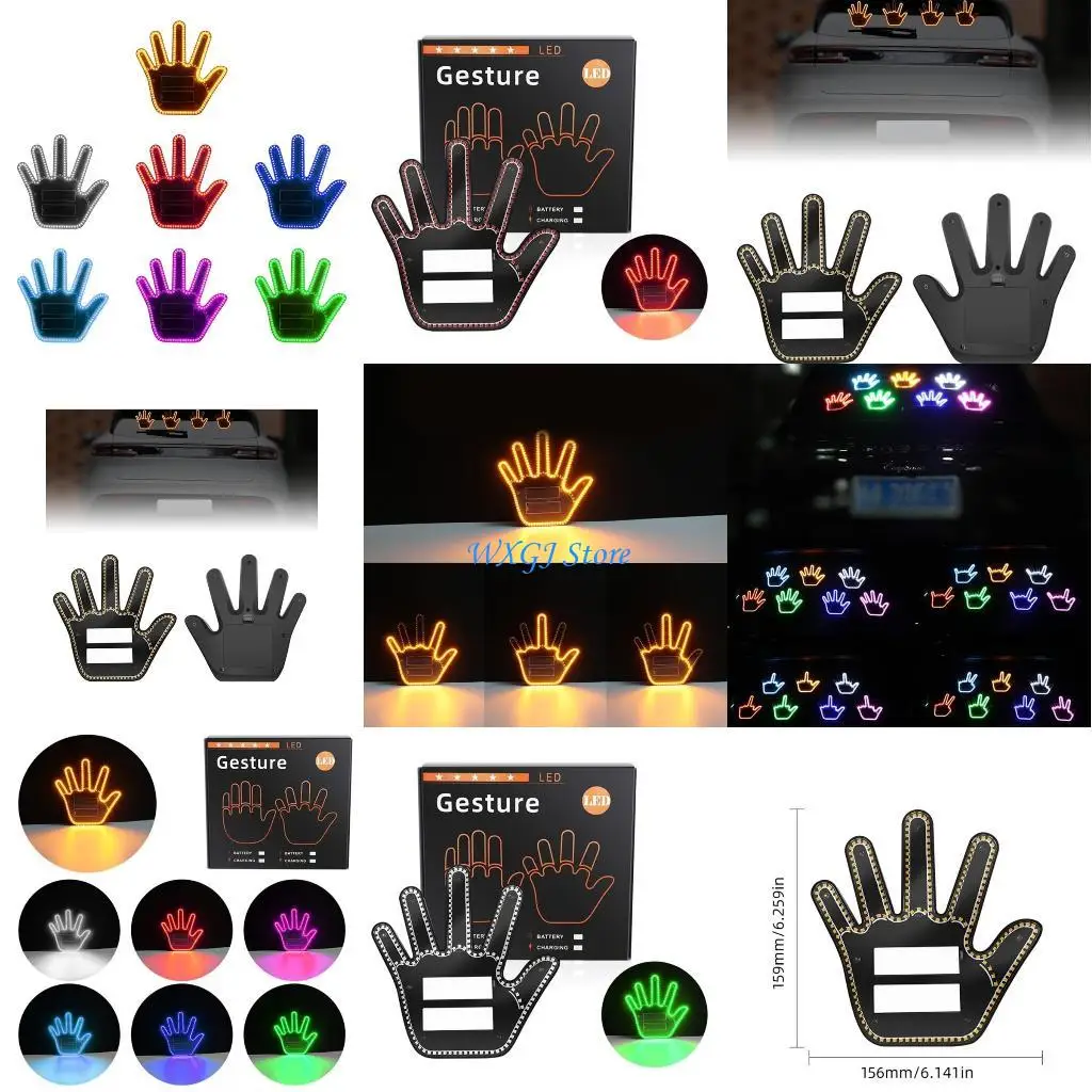

37JE Funny Car Finger Light with Remote, Road Rage Signs Middle Finger Gesture Light