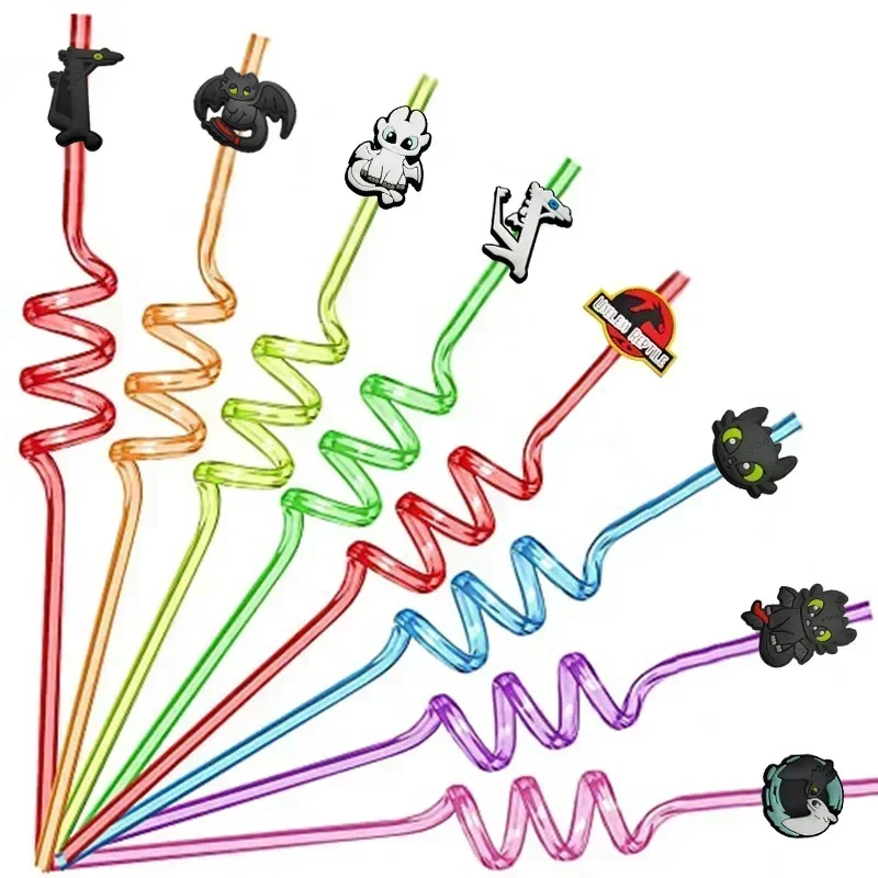 

8pcs How To Anime Train Your Dragon Drinking Straws Kids Reusable Straw Birthday Party Supplies Decoration Toy Baby Shower Gift