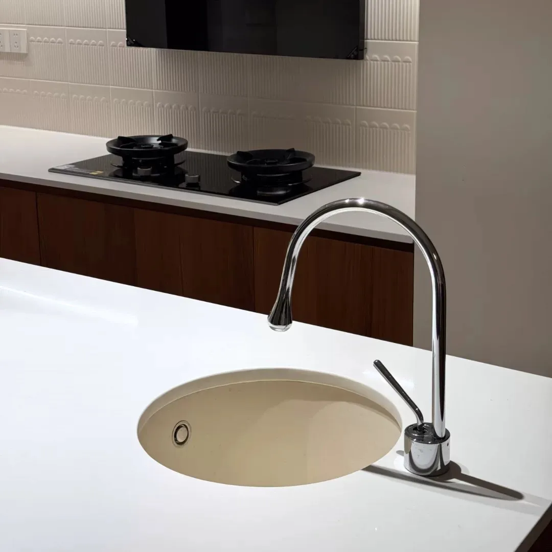 Modern Minimalist Curved Spout Bathroom Faucet Brass Rotatable Basin Mixer Tap Water Drop Shape Single Handle Hot Cold Sink Tap