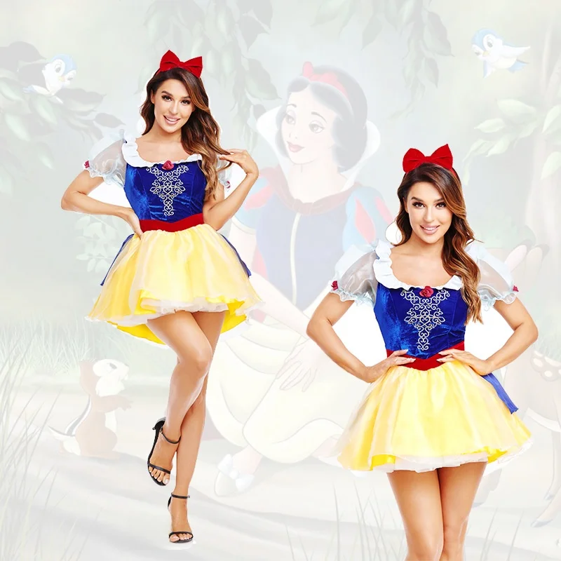 Fantasia de halloween, saia longa, performance de dança, branca de neve e sete anões, roupa de cosplay, roupa étnica tradicional feminina