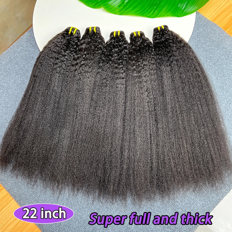 Kinky STRAIGHT 100% ผมมนุษย์จริงสาน Double Weft ดิบ Virgin Hair # 1B สีดําธรรมชาติสําหรับผู้หญิง