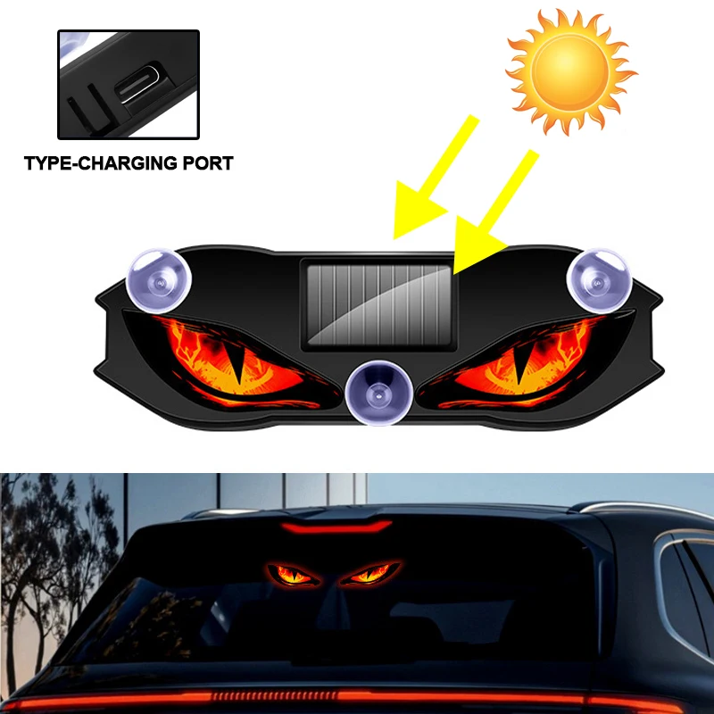 Solar Power Car Demon Eye Light Cool Flashing Warning Light Dynamic Vehicle Signal Lights Rear Windshield Atmosphere Lights